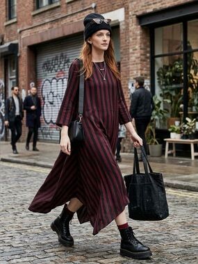 Monki Stripped Asymmetrical Maxi Dress size M